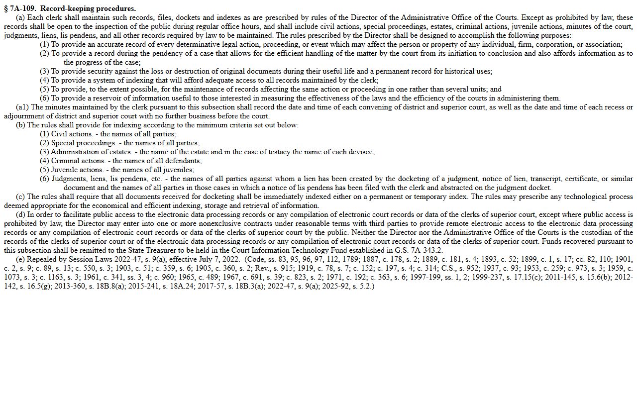 Lincoln County Clerk of Superior Court recordkeeping statute