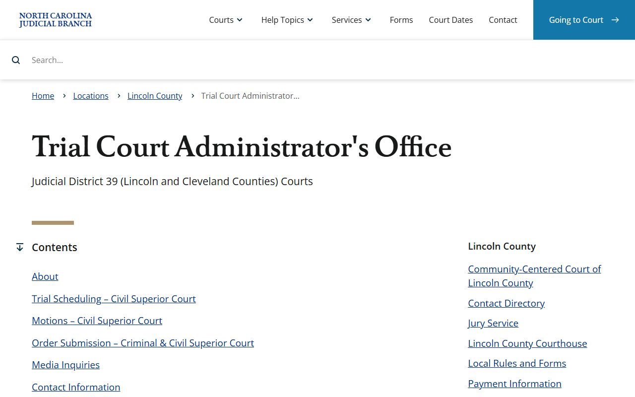 Lincoln County Clerk of Superior Court District 39 trial court administrator