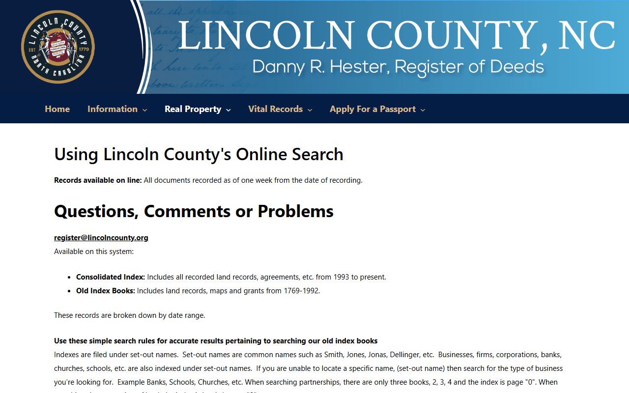 Lincoln County Clerk of Superior Court Register of Deeds land records distinction