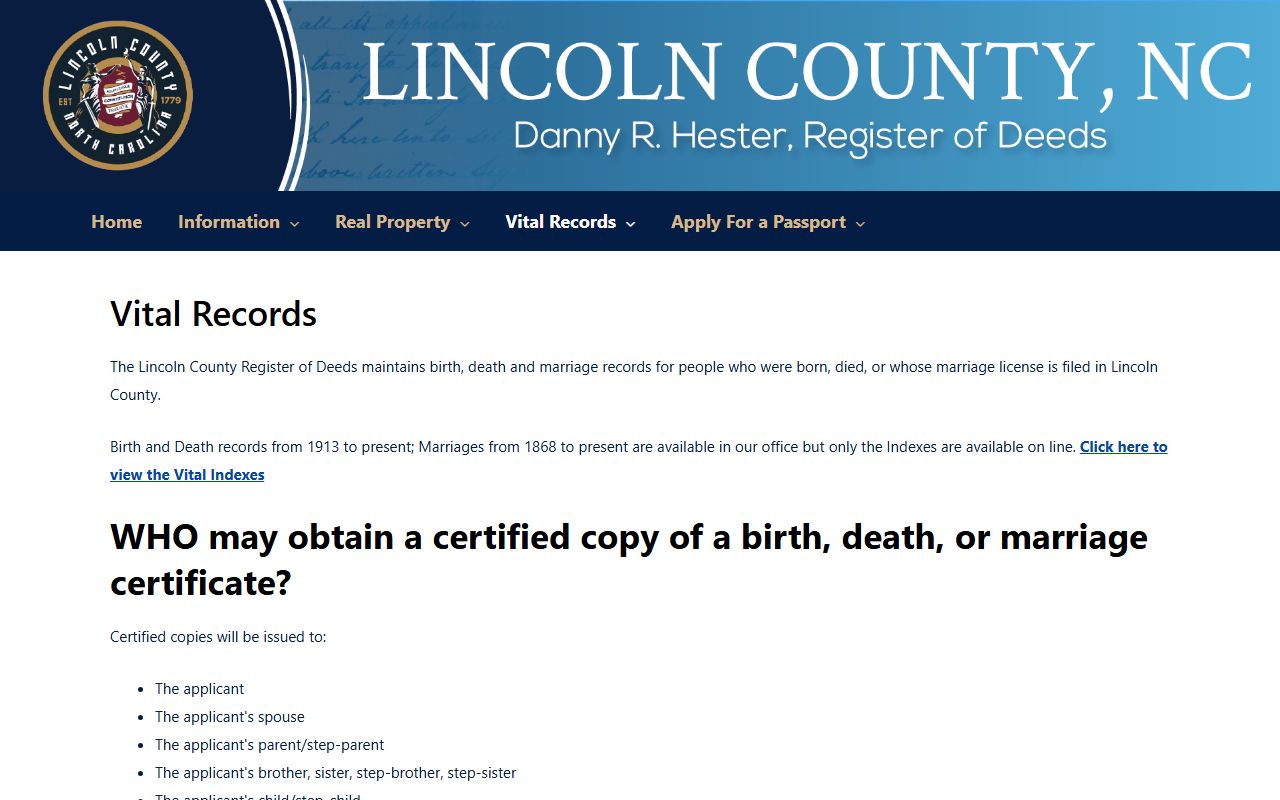 Lincoln County marriage records vital records certified copy