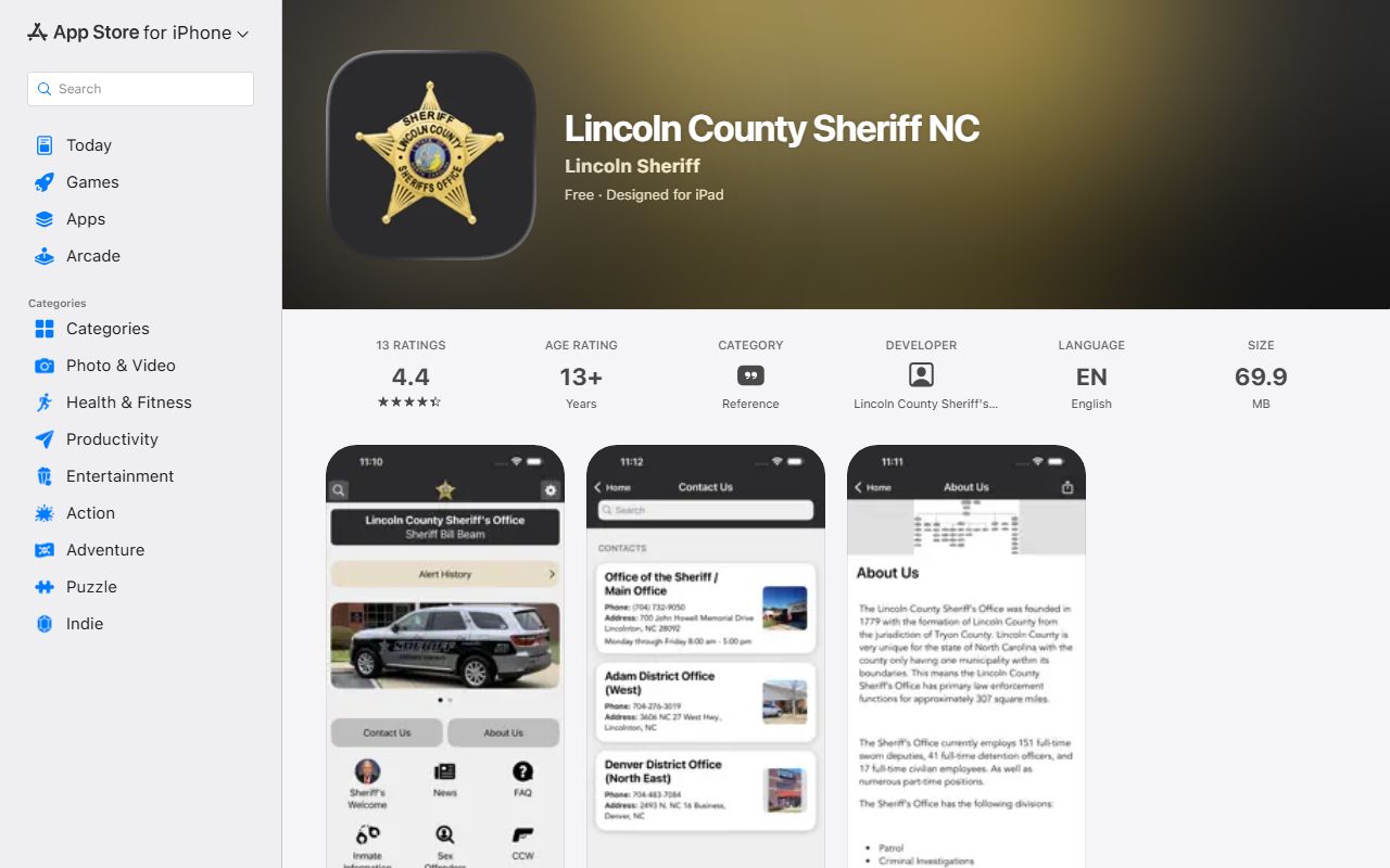Lincoln County warrant search sheriff iOS app